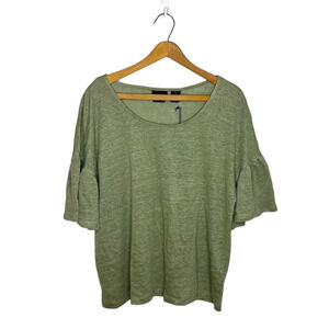 Rachel Roy 100% Linen Sage Green Boho Ruffle Sleeve Boxy Top NWT